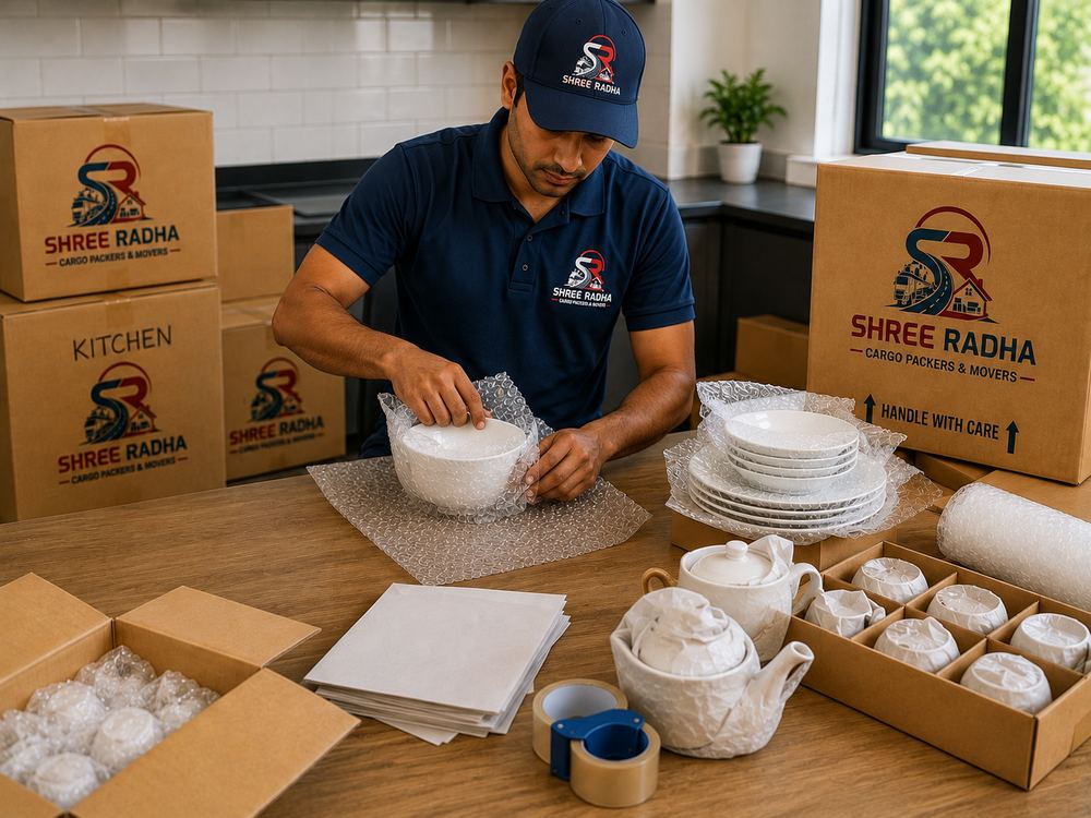 Packing household boxes carefully before a move