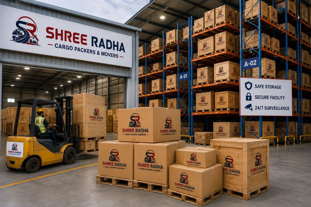 Organised warehouse with stacked cartons on storage racks
